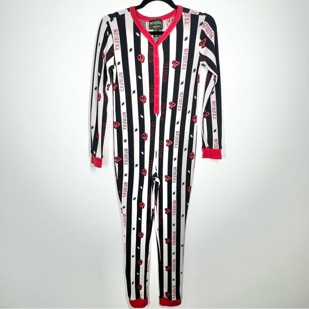 Beetlejuice x Forever 21 Kids Thermal Pajama Union Suit Skulls 13/14 L/XL